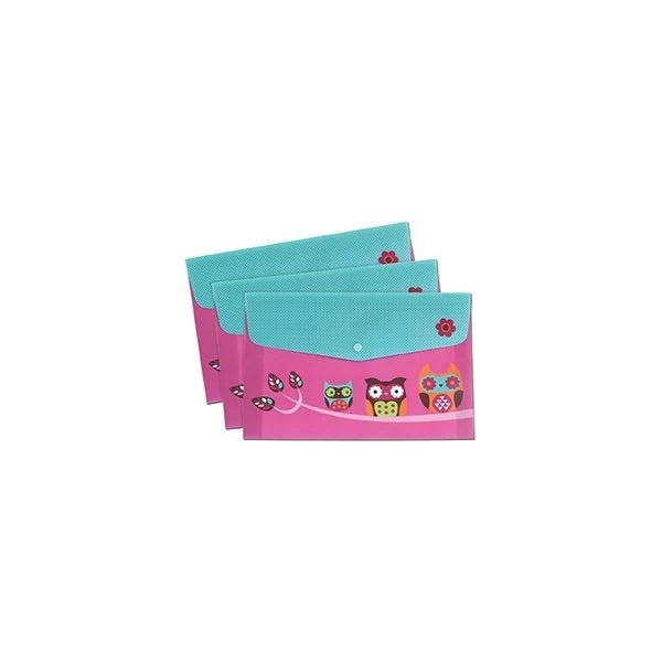 A4 POPPER WALLET OWL DESIGNS 3PK