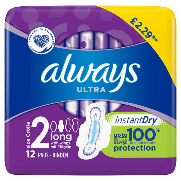 Always Ultra Long (Size 2) Sanitary Towels Wings 12 Pads