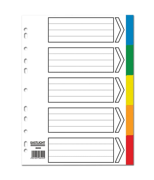 5 PART COLOURED POLYPROPYLENE SUBJECT DIVIDERS A4 828494